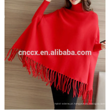 PK17ST382 suéter de poncho de caxemira de lã de manga longa com borlas para mulheres